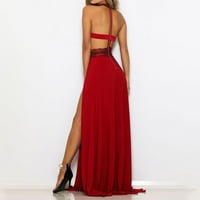 Haljina za žene, ženska modna seksi vika - kroz čipku golo leđa High Split haljina večernja haljina crvena