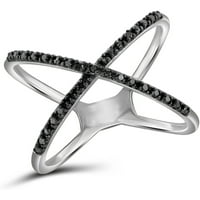 JewelersClub srebra Criss Cross prsten-naglasak crni dijamant prsten sa . Srebrni prsten-pravi dijamantski