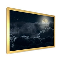 Designart' Oblačna Noć Punog Mjeseca Sa Zvijezdama ' Nautički I Obalni Uokvireni Umjetnički Print