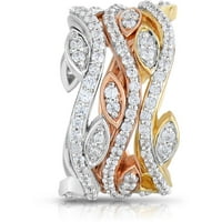Ženske 1-karatne T. W. Diamond 10kt trobojne prstenaste trake za slaganje