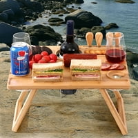 Ollieroo prijenosni bambusov stol za piknik za vino sklopivi držač čaša za vino na plaži s nožem i vilicom