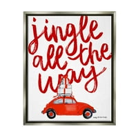 Stupell Industries Jingle All the Way Holiday Gifts crveni automobil za vožnju grafičkom umjetnošću sjaj