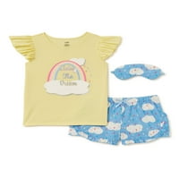 Udoban džemovi djevojke Dugina košulja s volanima, šorc i maska za spavanje, 3-dijelni set pidžama, veličine