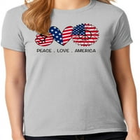 Kolekcija srca američke zastave ženska 4. jula Patriotska Američka ženska grafička majica-Peace Love America