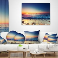 Designart prekrasan Izlazak sunca iznad plavog mora-jastuk za bacanje na obali mora - 12x20