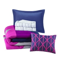 Oslonac ljubičasto-plavi Geo krevet u torbi komplet za jorgan sa čaršavima, T Twin XL