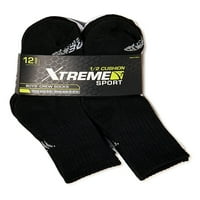 Xtreme Sport Boys Half Cushion Crew Čarape, 12 Pakovanja, Veličine 6-8