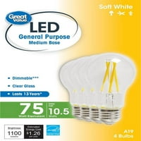 LED sijalica velike vrijednosti, 9,5 W prozirno staklo E baza, zatamnjiva, meka bijela, 4 pakovanja