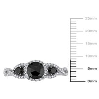 1-karatni T. W. crno-bijeli dijamant 14kt zaručnički prsten od bijelog zlata od tri kamena