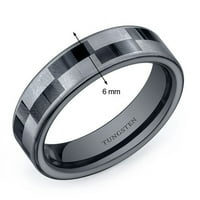Muška crna i srebrna šahovnica Comfort Fit Tungsten vjenčani prsten