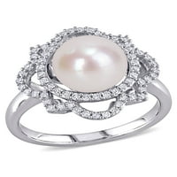 Miabella ženski bijeli slatkovodni kultivirani biser i karat T. W. dijamant 14k bijeli Zlatni Vintage prsten