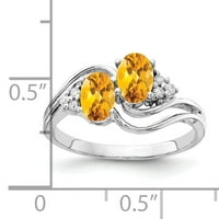Primalni zlatni karatski bijeli zlato 6x ovalni citrinski i AA dijamantski prsten
