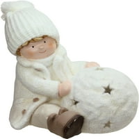 12.5 Bijela TeaLight Snowball sa sjedećim dječakom božićnim Svijećnjakom