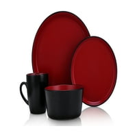 Stone Lain stoneware Round Dinnerware Set, servis za 4, 2-Ton glazirana u crvenoj i crnoj boji, moderna jela