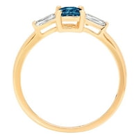 0. CT Sjajni smaragdni rez prirodni London Blue Topaz 14K žuti zlato Trobotan prsten sz 9.25