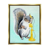 Stupell Industries Squirrel Talking Yellow svijećnjak telefonski uzorkovani oblici grafička Umjetnost metalik