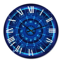 Designart' Neonski Duboki Plavi Horoskop Krug Sa Horoskopskim Znakovima ' Moderni Zidni Sat