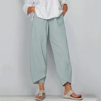 Modne pamučne posteljine harem hlače za žene Vintage Solid Boja elastični pojačani džepovi širokih pantalona