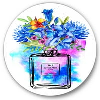 Designart 'Perfume Chanel pet sa plavim cvećem' francuski Country krug metalni zid Art - disk od 11