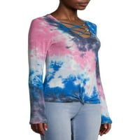 No Bounties Juniors Caged Knot Front Tie Dye Top