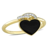 Miabella ženski dijamantski naglasak žuti zlatni Blic presvučen Sterling srebrom Crni emajlirani srčani prsten