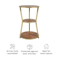 Edenbrook urban okrugli metalni 3-nivoski akcentni bočni stol, zlatna baza sa smeđim drvenim vrhom