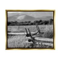 Stupell Industries Seoski ranč ograda ruralna Pašnjačka trava fotografija fotografija metalik zlato plutajuće