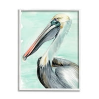 Stupell Industries Obalni Pelikan za posmatranje ptica tirkizni portret okeana, 30, dizajn Jennifer Paxton