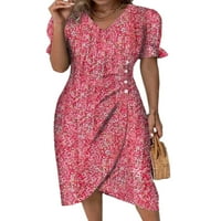Dame A-line haljine s kratkim rukavima midi haljina cvjetna tiskanja ljetna plaža sa ružama havajska zabava