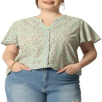 Unique Bargains ženska bluza od šiljastog kratkog rukava sa dugmetom na kopčanje od šifona