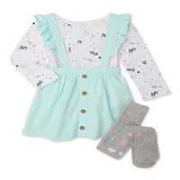 Wonder Nation baby & Toddler Girls Pinafore komplet odjeće, 3 komada, veličine 12M-5T