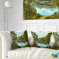 Planinsko jezero Designart sa plavom vodom - pejzažni štampani jastuk za bacanje - 18x18