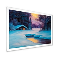 Designart 'stara kabina u zimskoj šumi u večernjim Glow II' tradicionalni uokvireni umjetnički Print