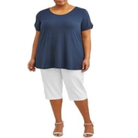 Terra & Sky ženske rastezljive tkane kapri pantalone veće veličine sa kontrolom stomaka