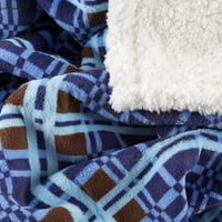 Sherpa Fleece Throw deka sa plavim i smeđim kariranim uzorkom - lagani hipoalergeni krevet ili kauč Meki