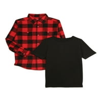 Flanel i majica za dječake Wonder Nation, 2 pakovanja, veličine 4 - & Husky