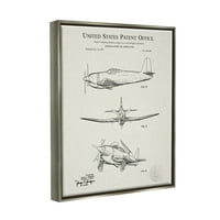 Stupell Industries Detaljni vintage avion Patent Grafikon Art Luster Grey plutajući uokvireni platno Ispis