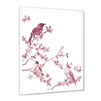 Lijepe Roze Ptice Sjedi Na Cvjetanja Grane Uokvirena Slika Platnu Art Print