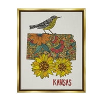 Stupell Industries Kansas Sunflower Blooms State Bird detaljni uzorak grafika Umjetnost metalik zlato plutajuće