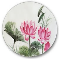 Designart' Ancient Pink Lotuses In the Pond I ' tradicionalni krug metalni zid Art-disk od 23