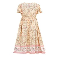 Paille Ladies Sundress cvjetni print ljeto midi haljina kratkih rukava Swing haljine labave putovanja ružičaste