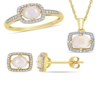 1-karatni T. G. W. Opal i Carat T. W. Diamond 10kt žuto zlato 3-kom kvadratni Halo prsten, naušnice i privjesak