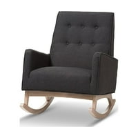 Baxton Studio Marlena Sredina veka Moderna tamno siva tapecirana stolica za ljuljanje drva