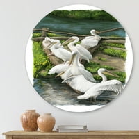 Designart 'pelikani odmaraju se u blizini riječne vode' tradicionalni krug metalni zid Art-disk od 23