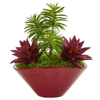 Gotovo prirodna 11 crvena zelena sočna Vrtna Umjetna biljka u Bordo vazi