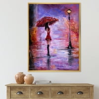 Desimand 'Djevojka sa kišobranom koja hoda po kiši I' francuska zemlja uokvirena platnu zidnu umjetnost Print