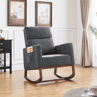 Smile Mart moderna tapacirana stolica za ljuljanje sa gumenim drvenim nogama za dnevne sobe, siva