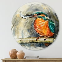 Designart 'zajednički Kingfisher na grani jede malu ribu' tradicionalni krug metalni zid Art-disk od 23