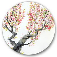 Designart' crveno proljetno cvijeće na granama drveća ' tradicionalni krug metalni zid Art-disk od 11