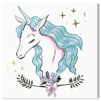 Wynwood Studio 'Beautiful Magical Unicorn Aqua' Fantasy and Sci-Fi Wall Art Canvas Print - Pink, Blue, 12